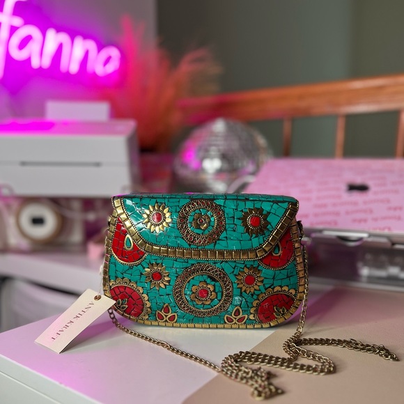 ANTIK KRAFT Metal Clay Clutch Shoulder Crossbody Bag 😍 ~NWT - Picture 4 of 13